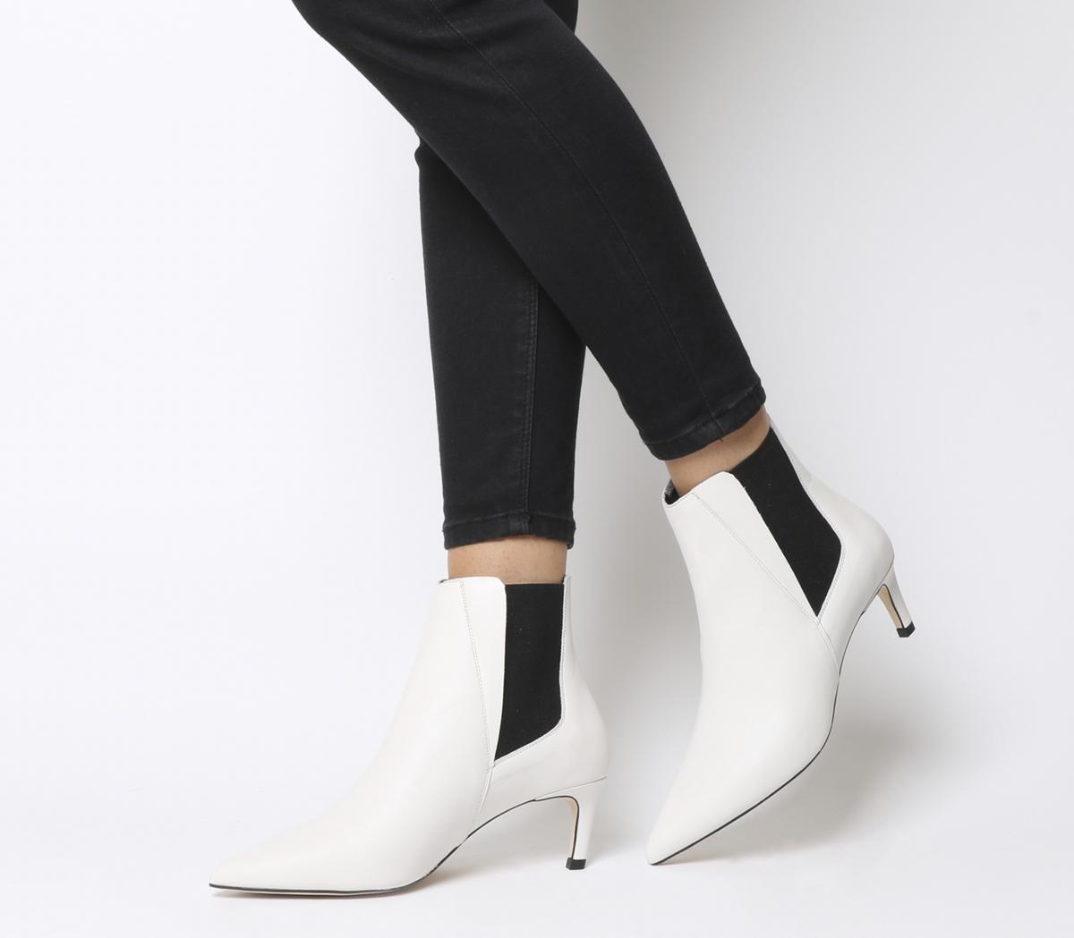 white leather kitten heel booties