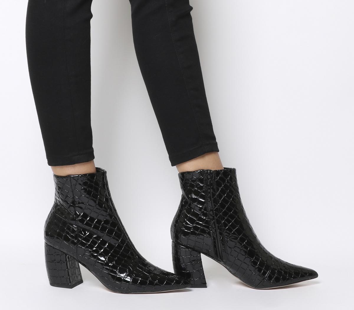 black patent croc ankle boots