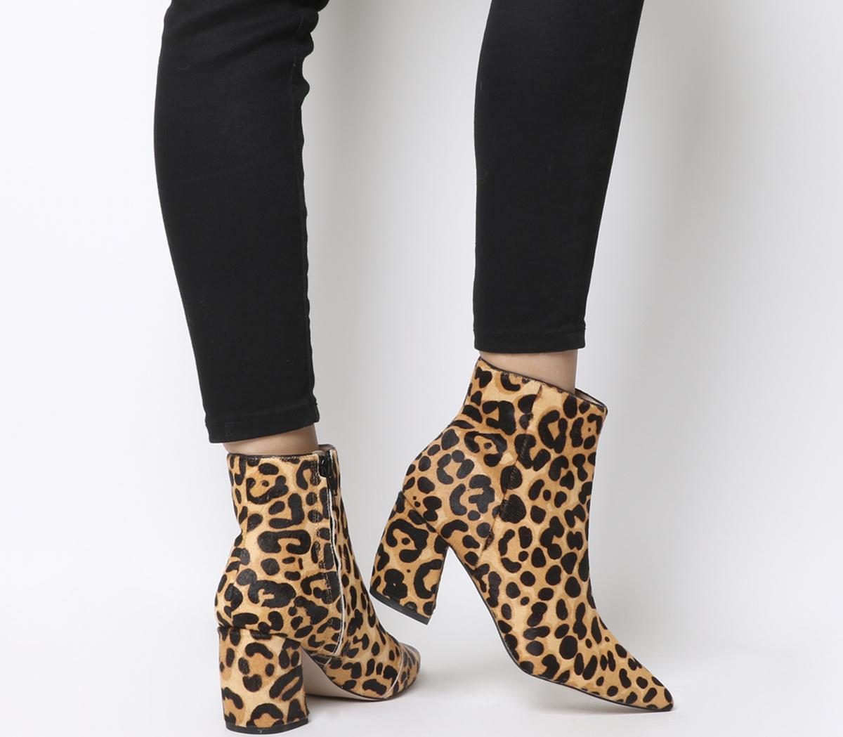 heeled animal print ankle boots
