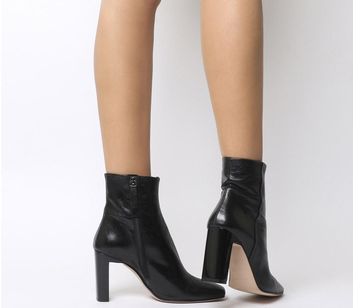 heeled ankle boots black leather