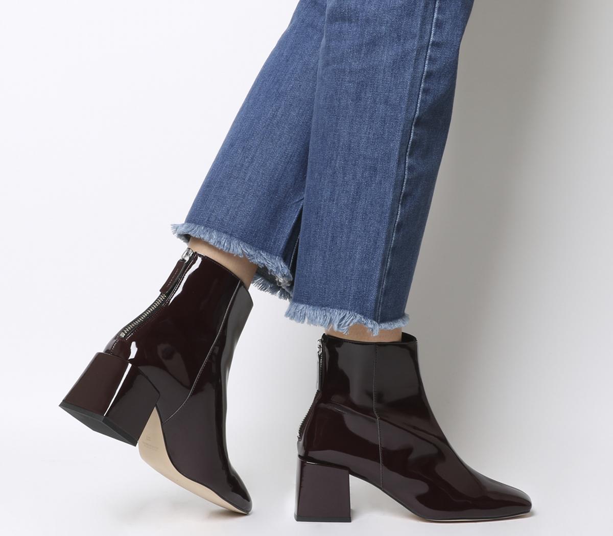 wine patent ankle boots