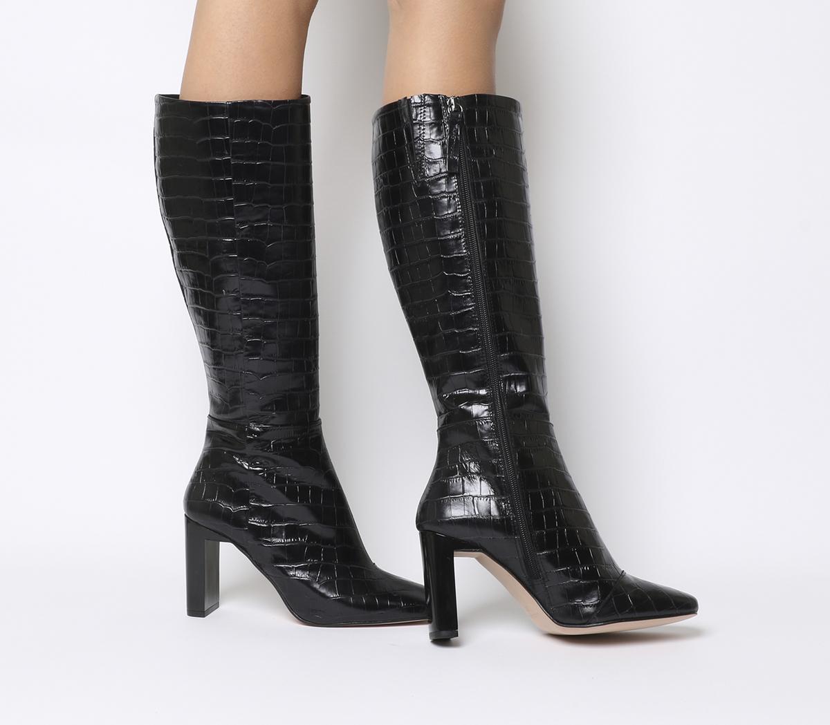 knee high black croc boots