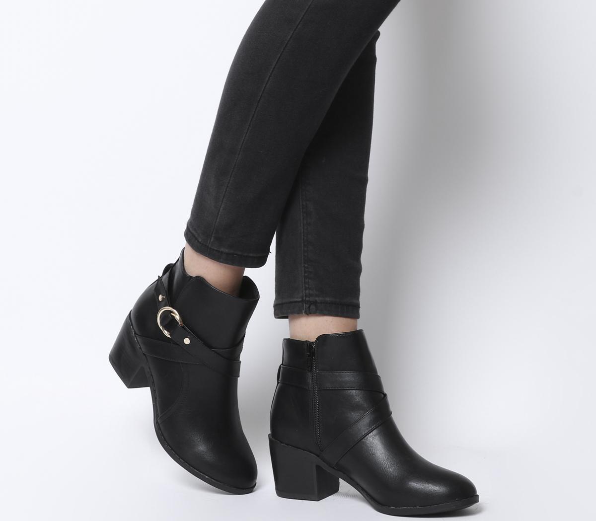 Office Angelina Block Heel Strap Ankle Boots Black - Ankle Boots