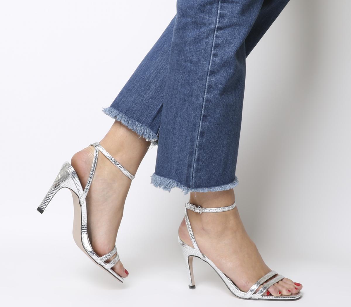 silver square toe heels