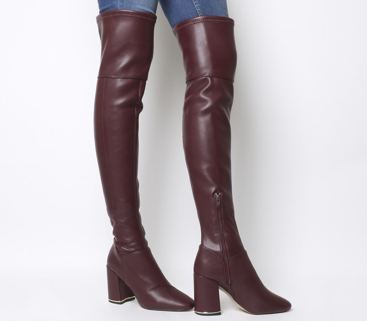 burgundy knee length boots