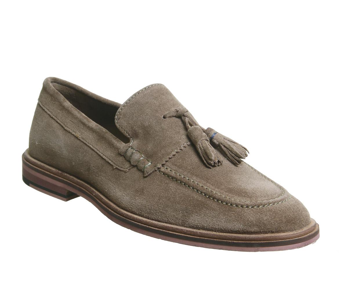 taupe suede loafers