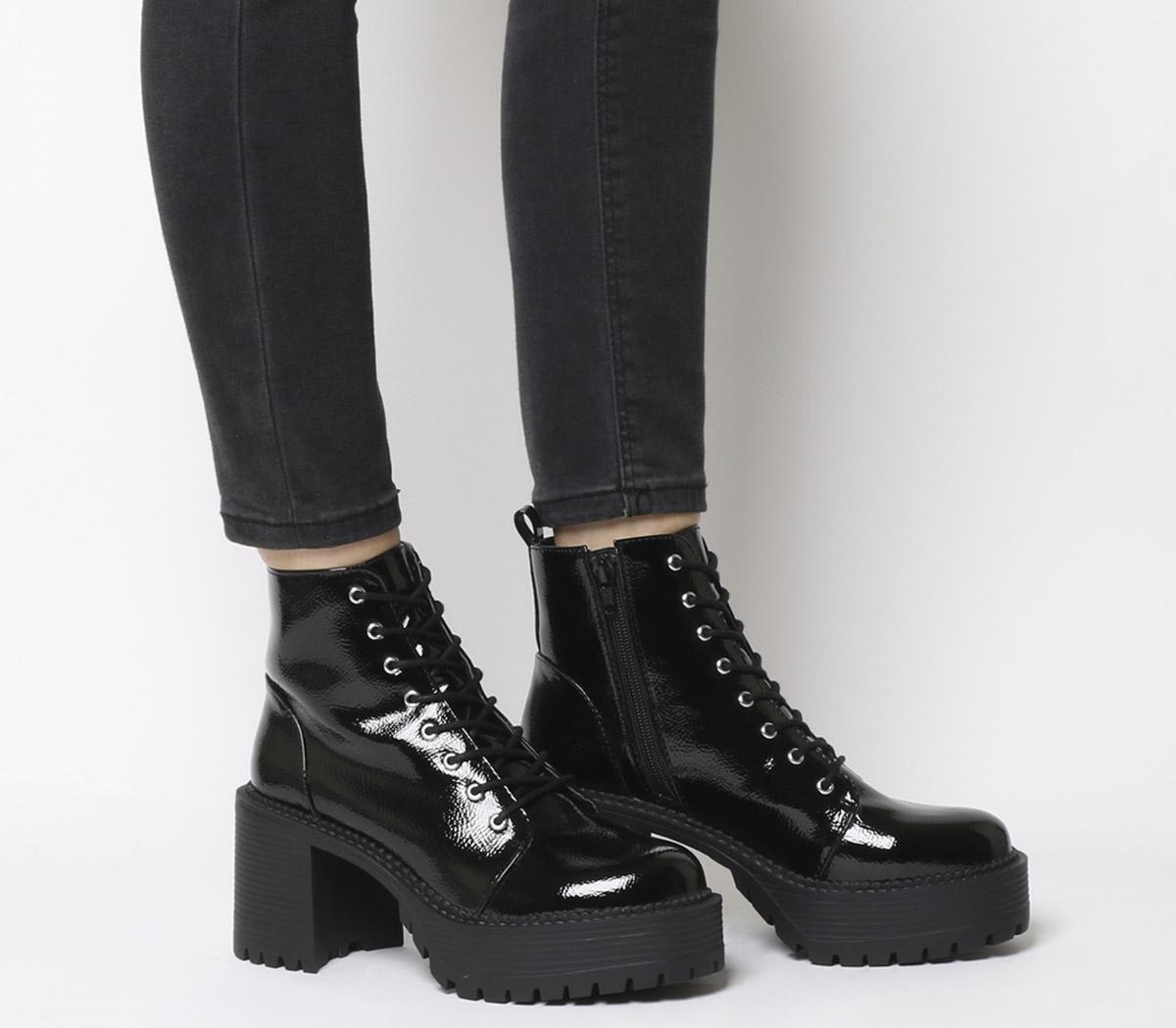 black lace chunky boots