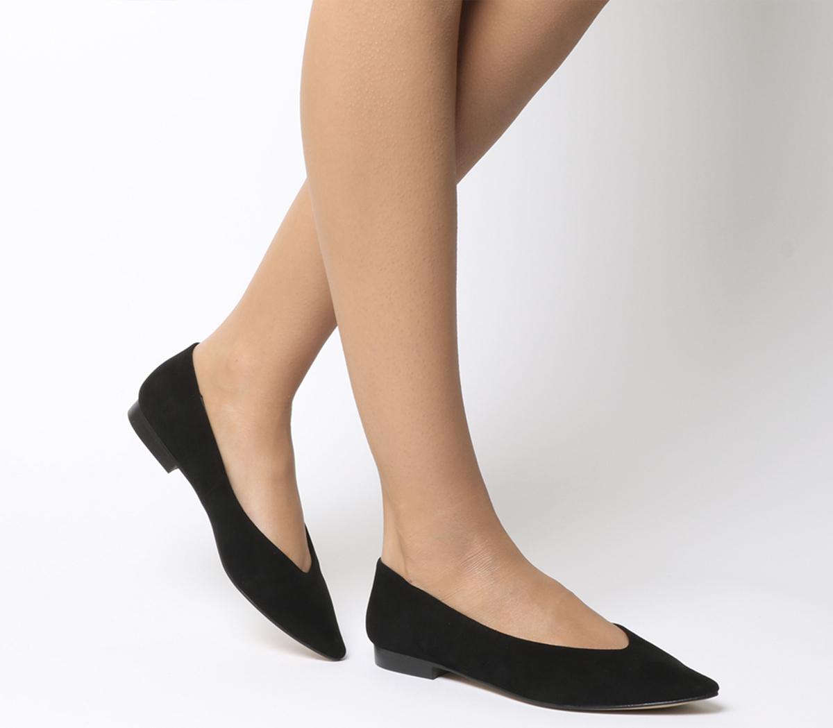 Office Fleur Pointed Flats Black Suede 