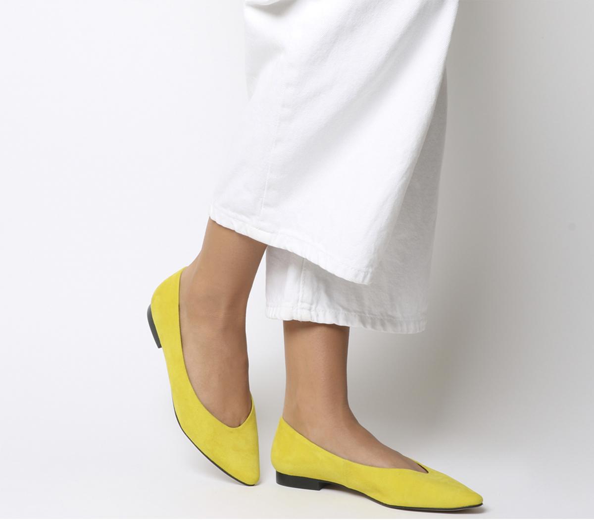 Office Fleur Pointed Flats Yellow Suede 