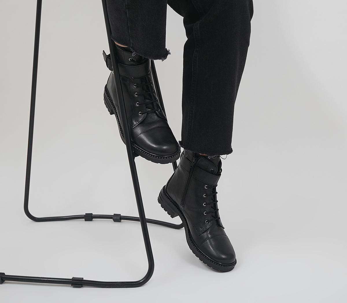 black flat biker ankle boots