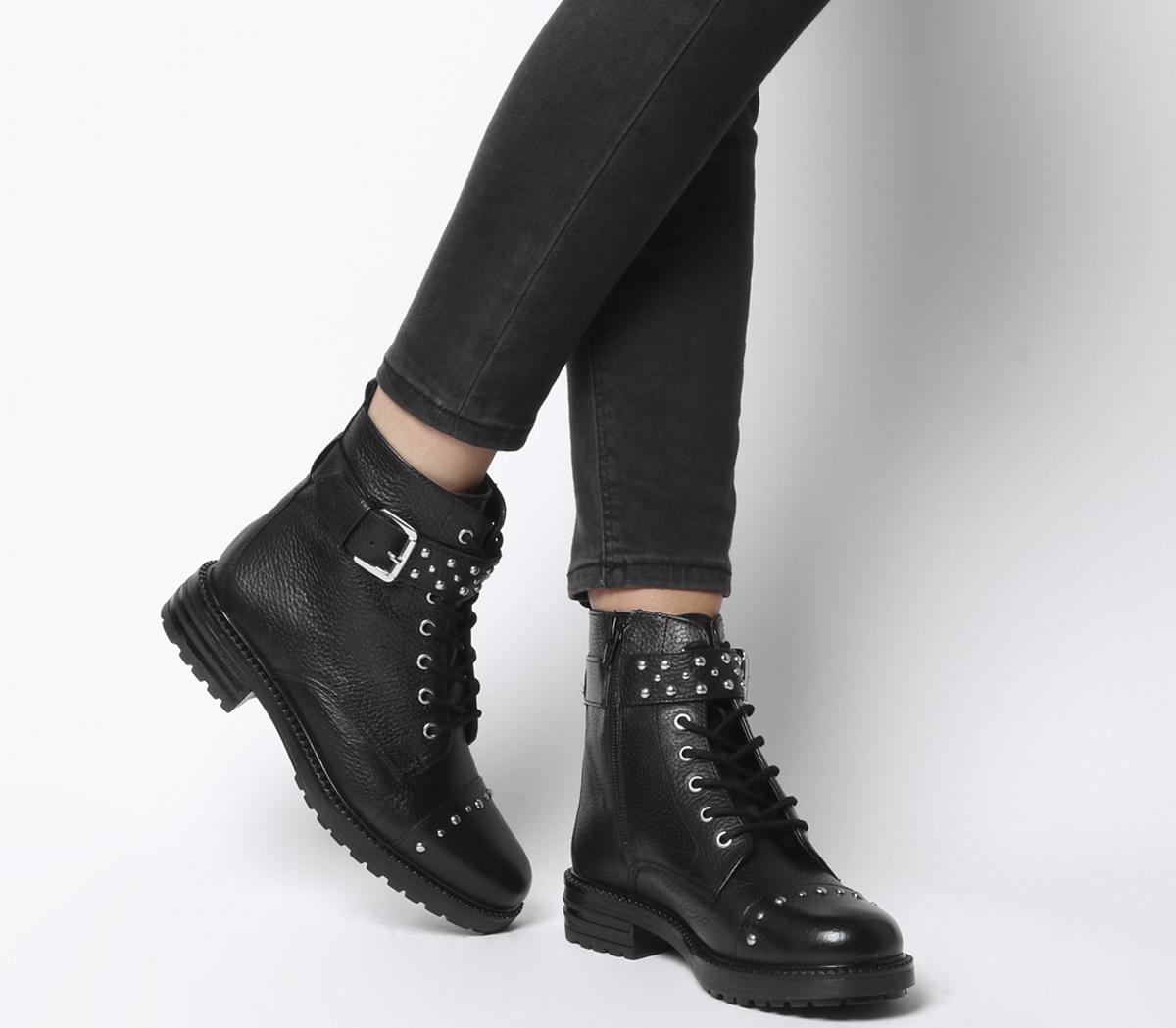 black buckle lace up boots