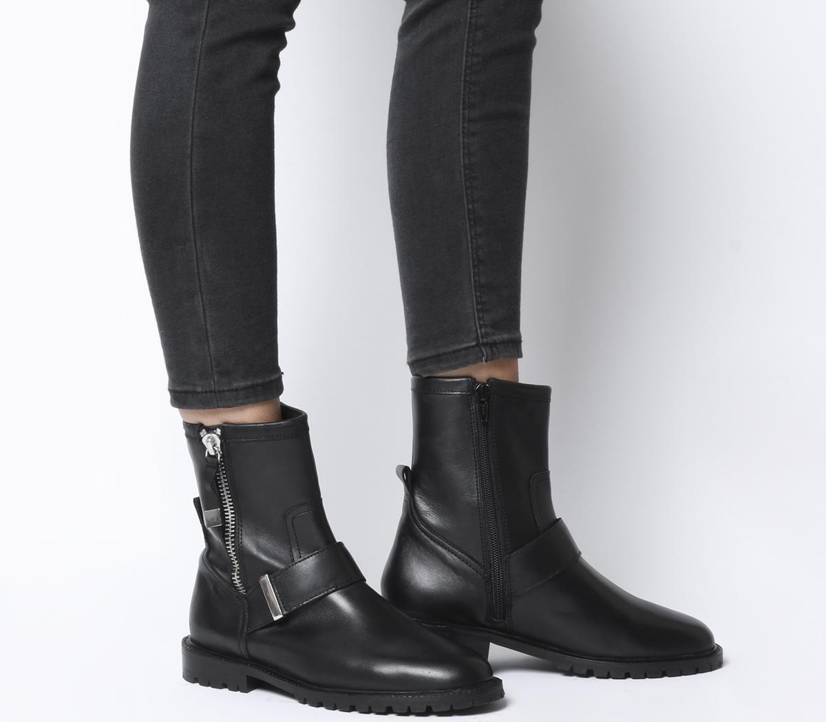 ladies black leather biker boots