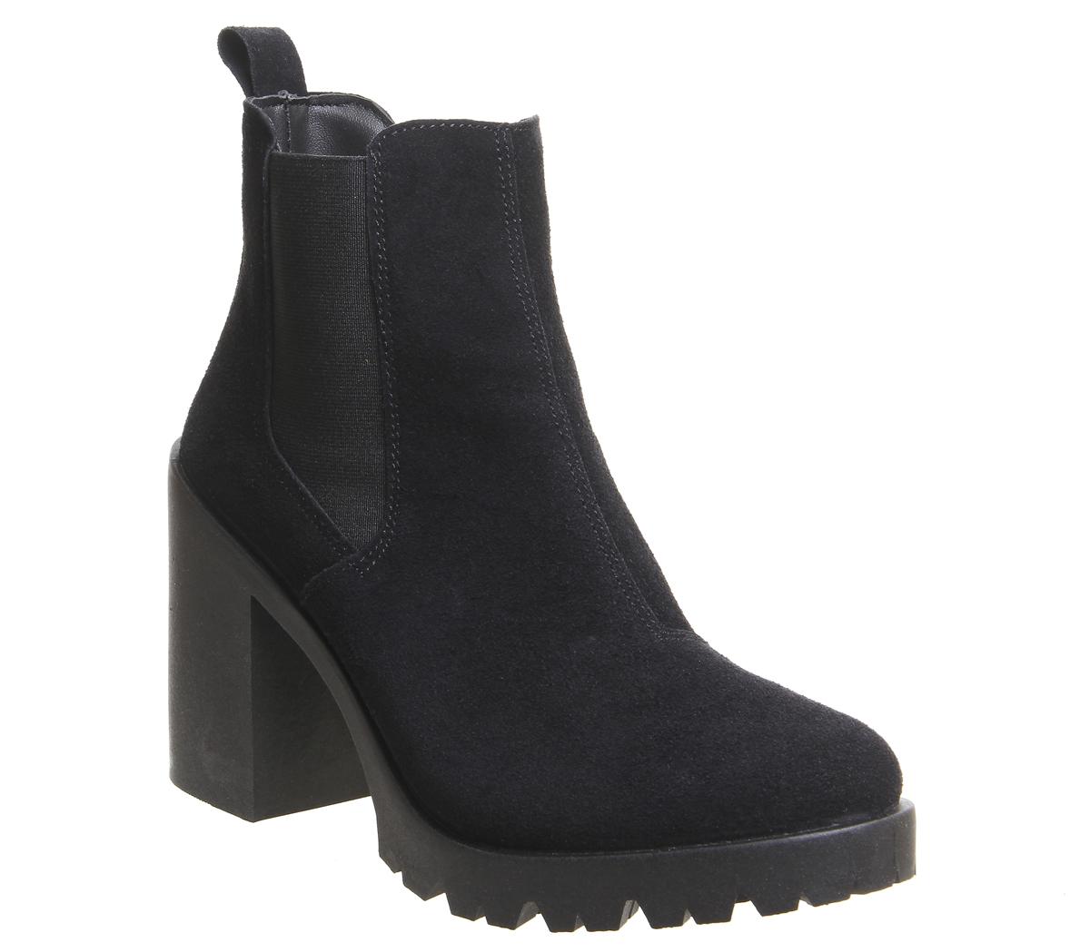 black chunky heeled chelsea boots