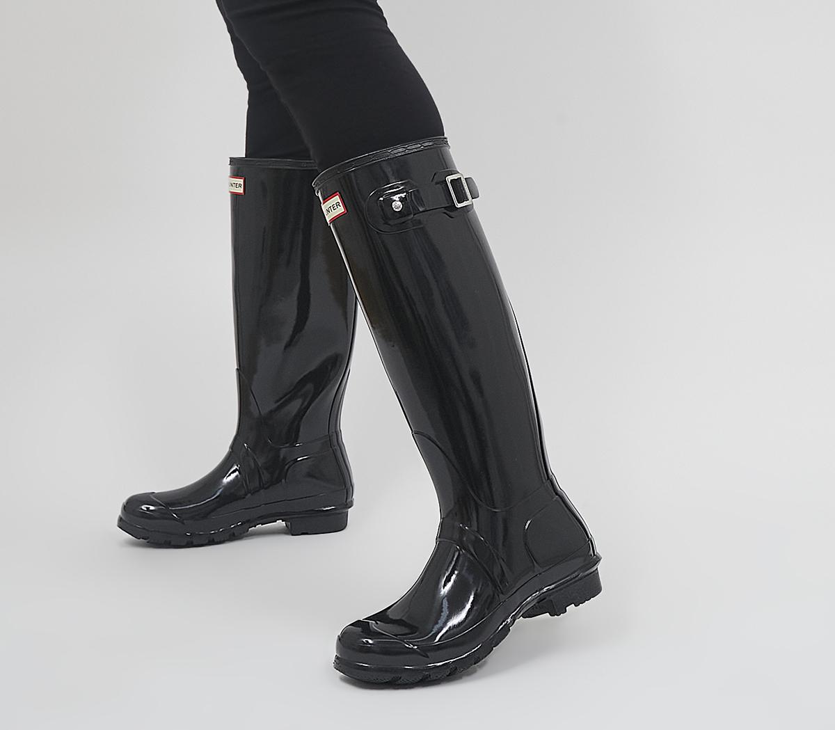 tall black gloss hunter boots