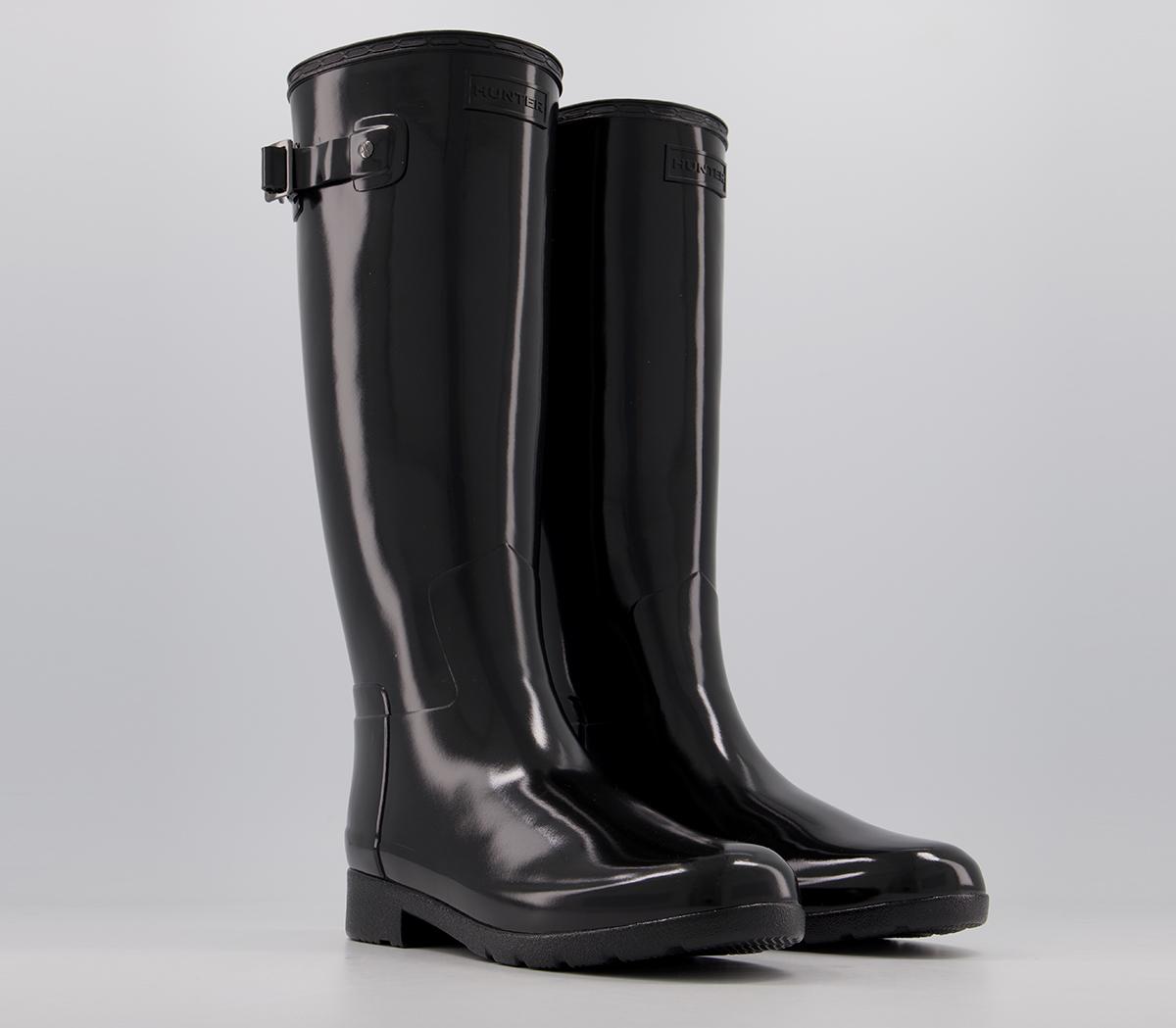 Hunter Original Refined Wellies Black Gloss - Knee High Boots