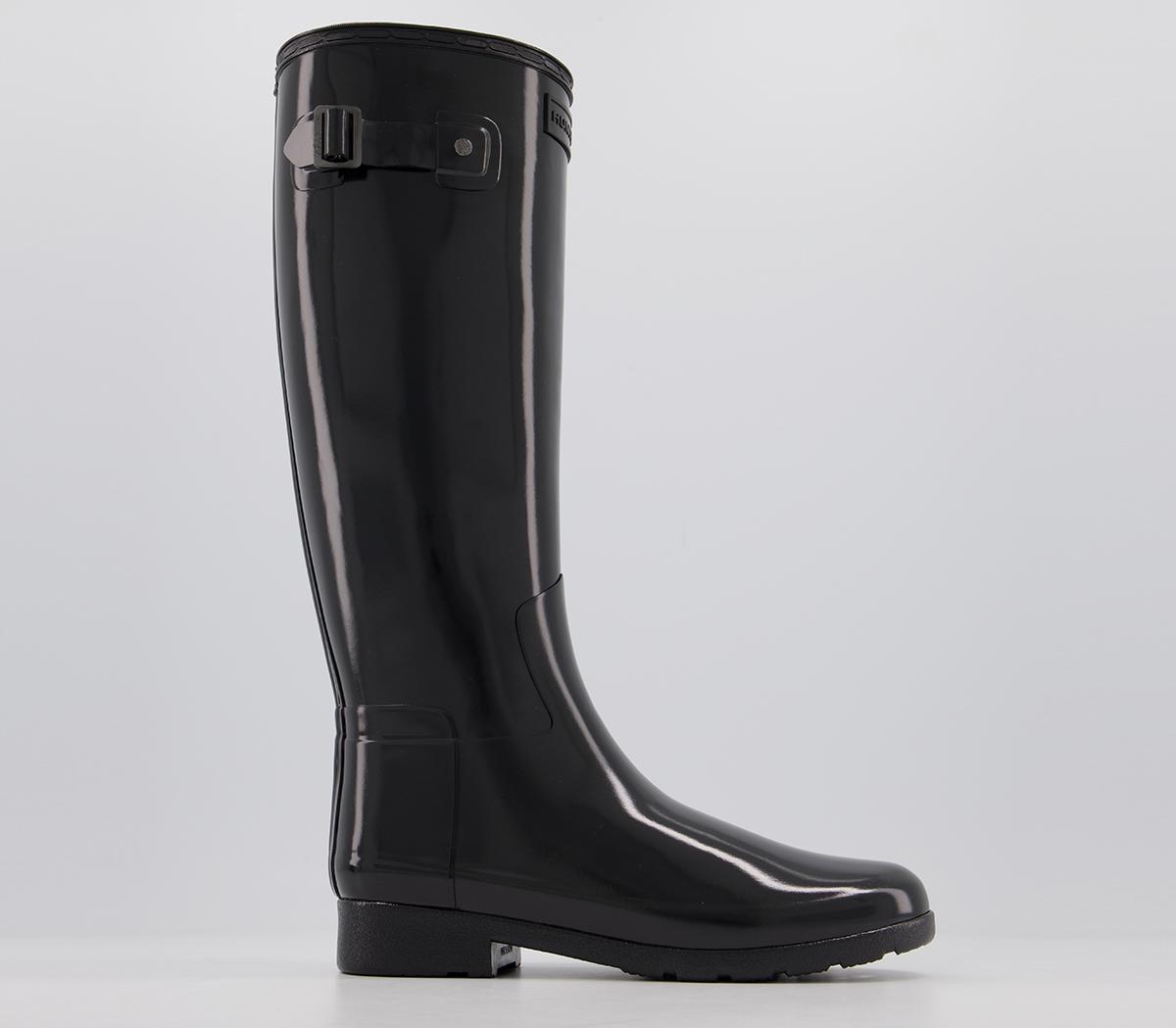 Hunter Original Refined Wellies Black Gloss - Knee High Boots