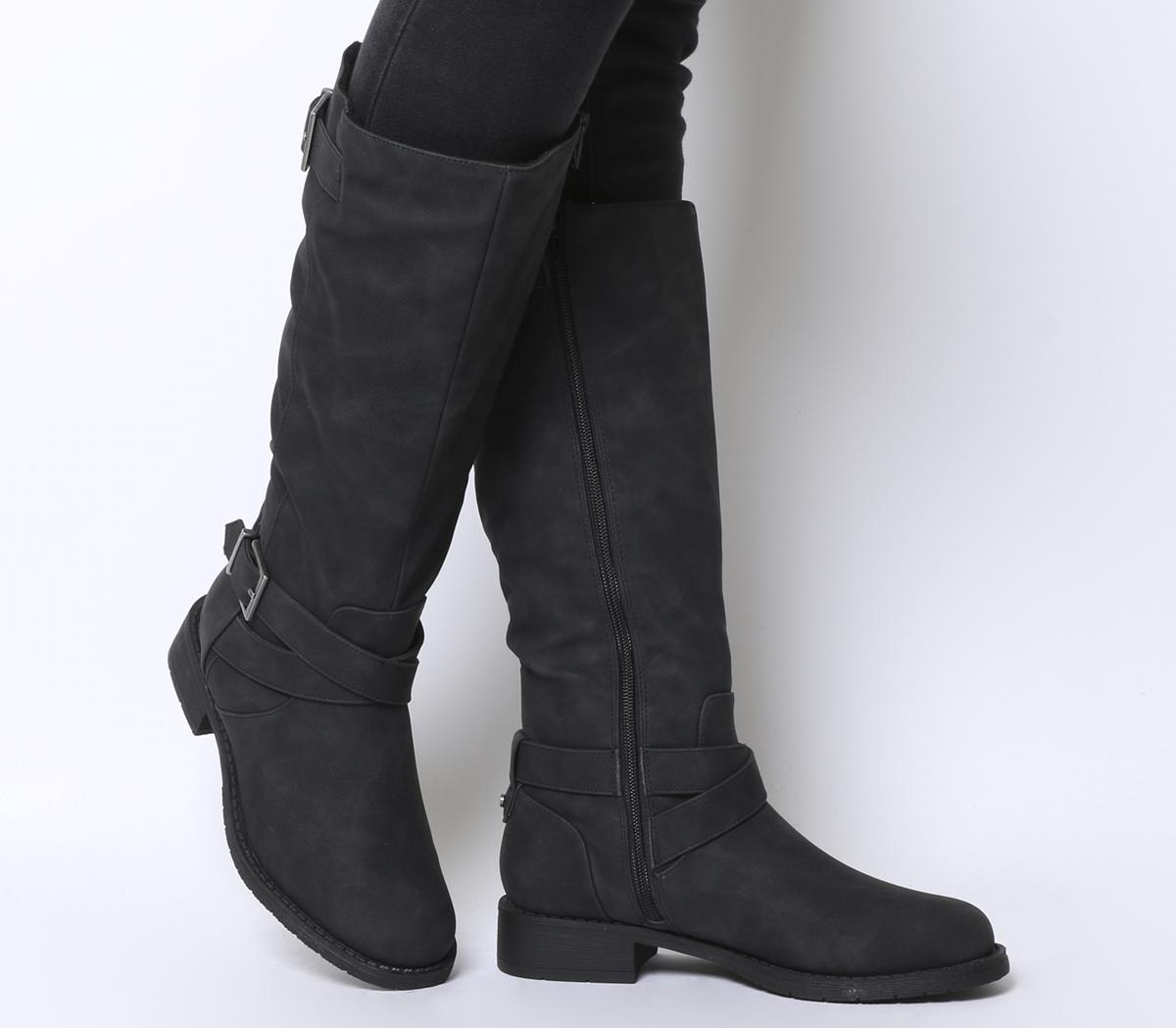 Office Kamel Biker Knee Boots Black Fur Lined - Womens Boots