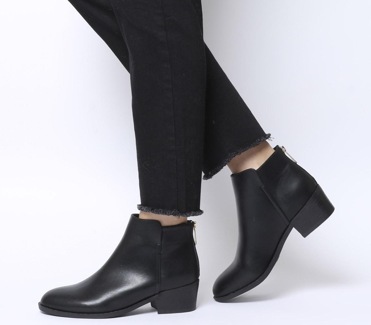 black ankle boots low heel