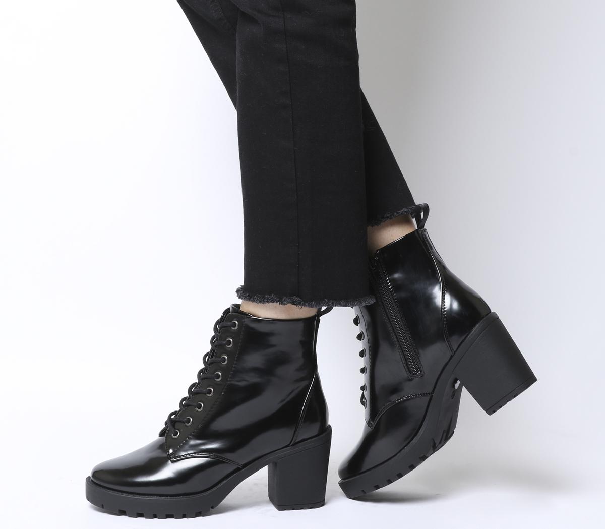 black lace up cleated ankle boot