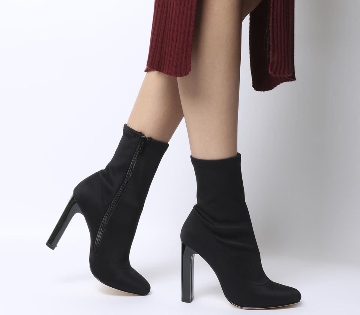 black sock boots low heel