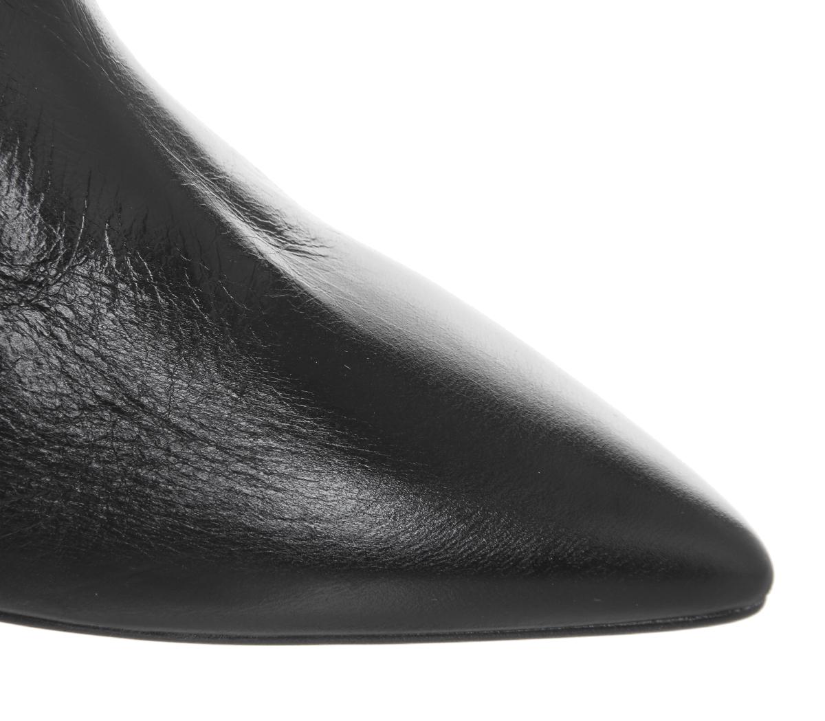Womens Office Kimono Cone Heel Knee Boots Black Leather Boots