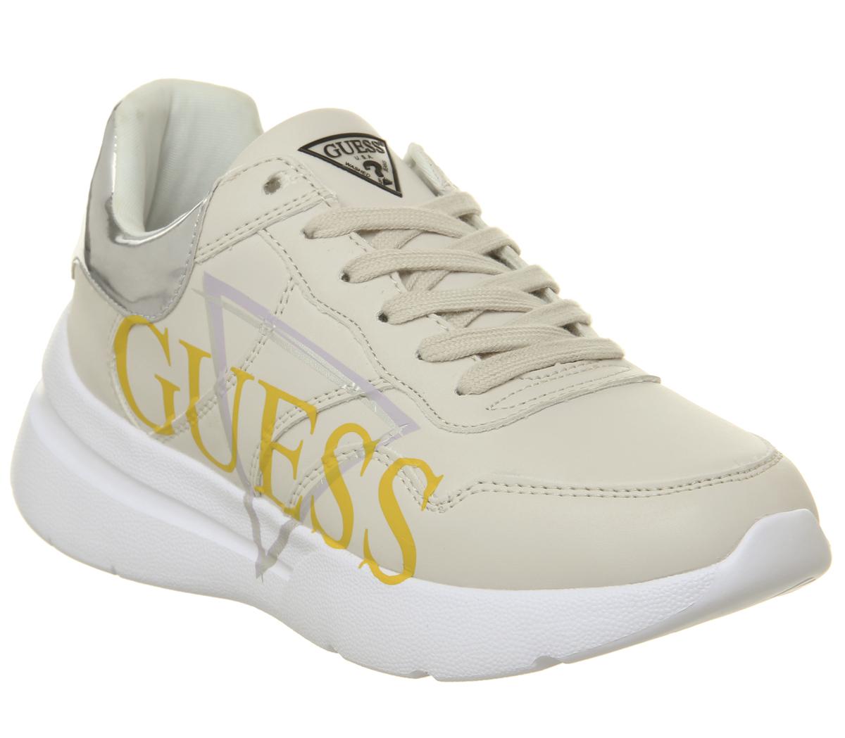 Guess Milez Logo Sneakers Off White Silver Flat Shoes