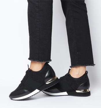 womens black leather trainer