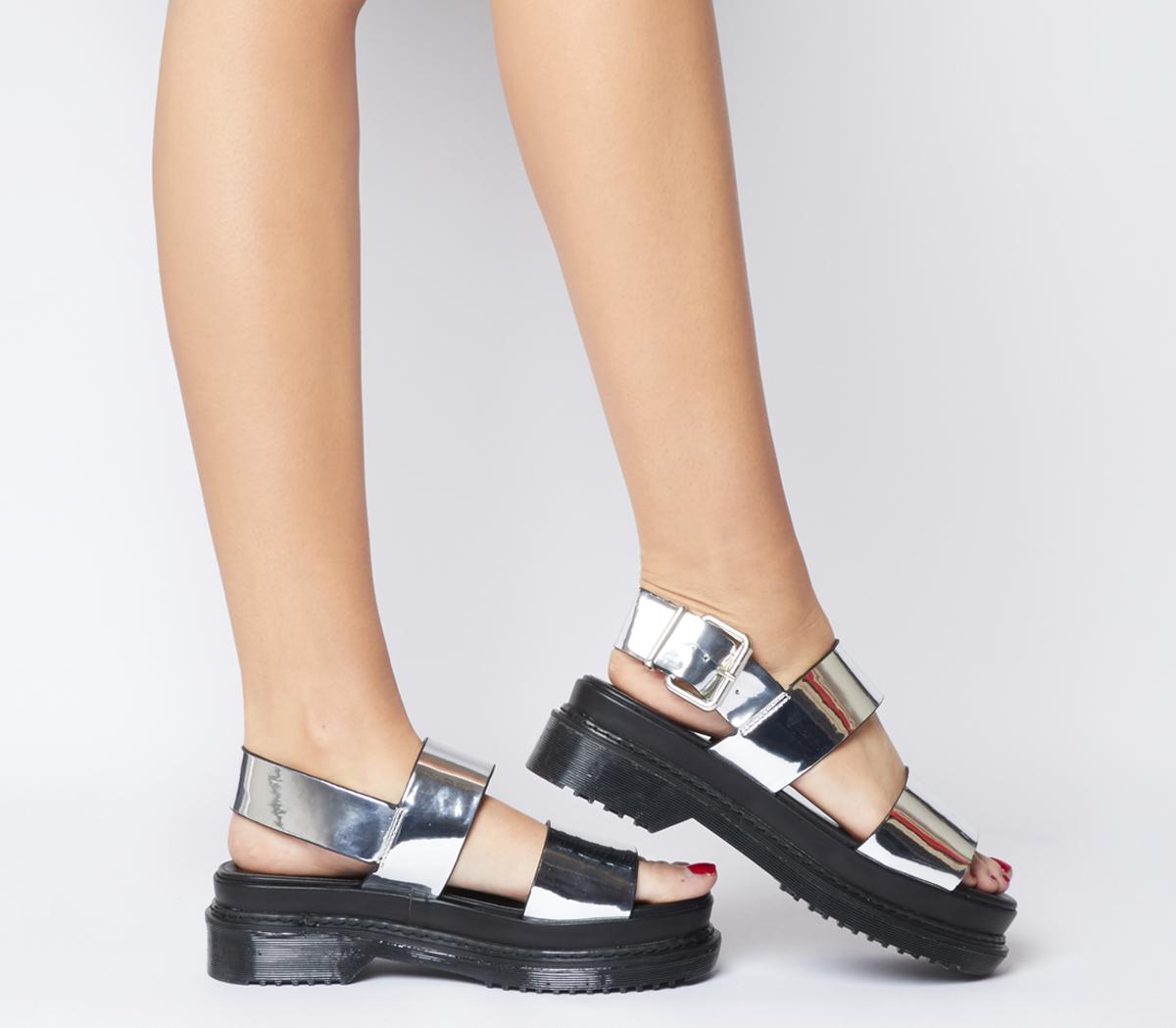 Office Miso Ribbed Sole City Sandals Silver Mirror Mid Heels Office Miso Ribbed Sole City Sandals Silver Mirror Mid Heels