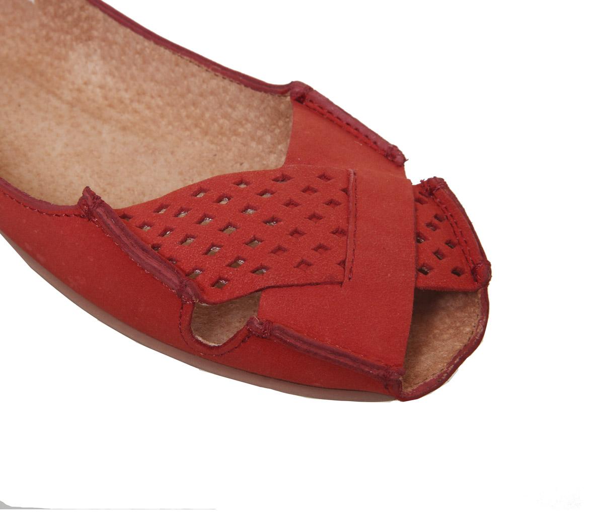 Office Felt Peep Toe Shoes Red Leather Flat Shoes for Women