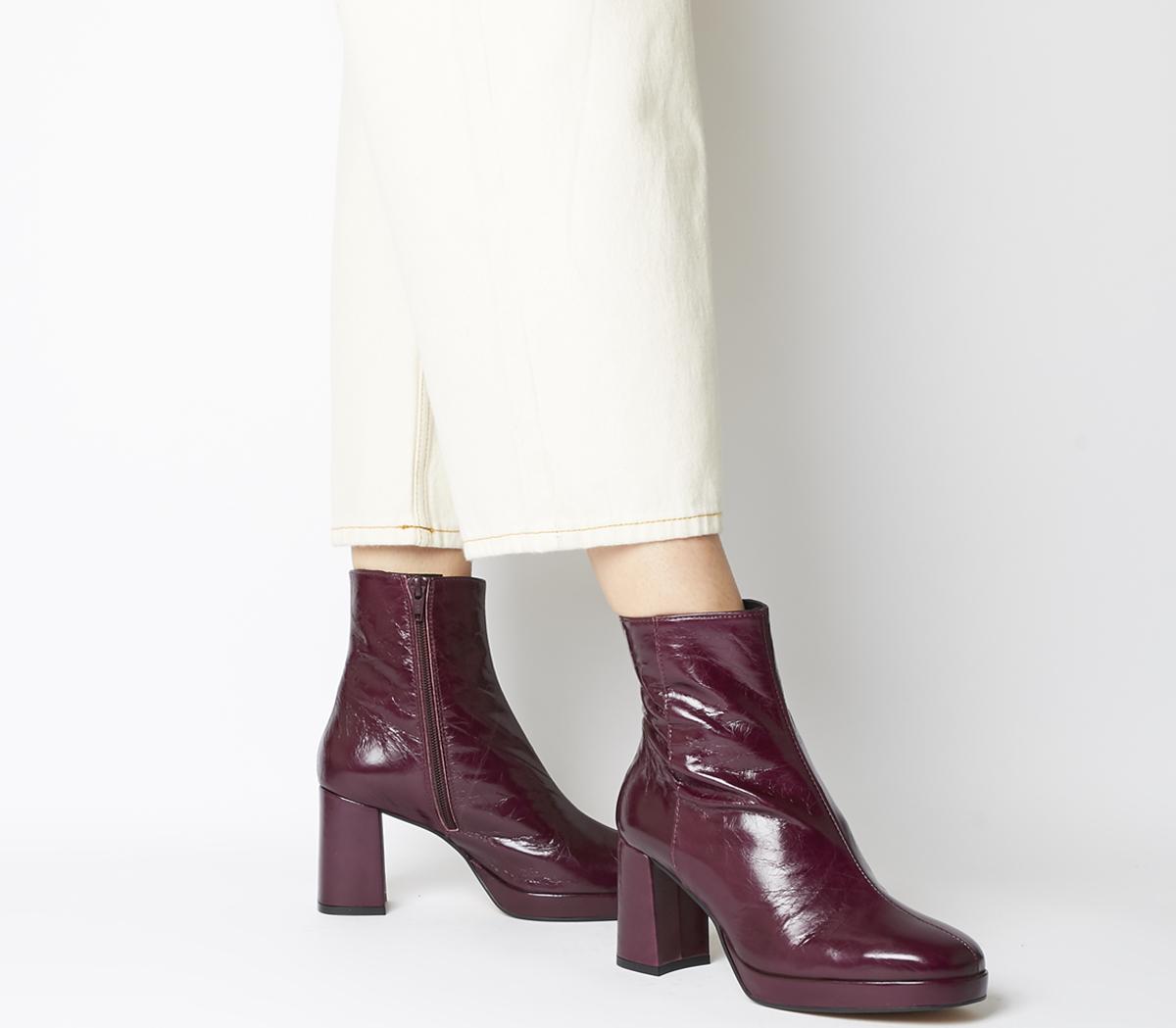 burgundy low heel boots