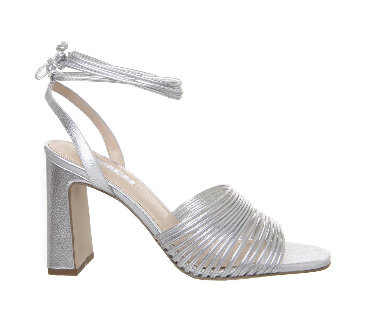ankle tie silver heels