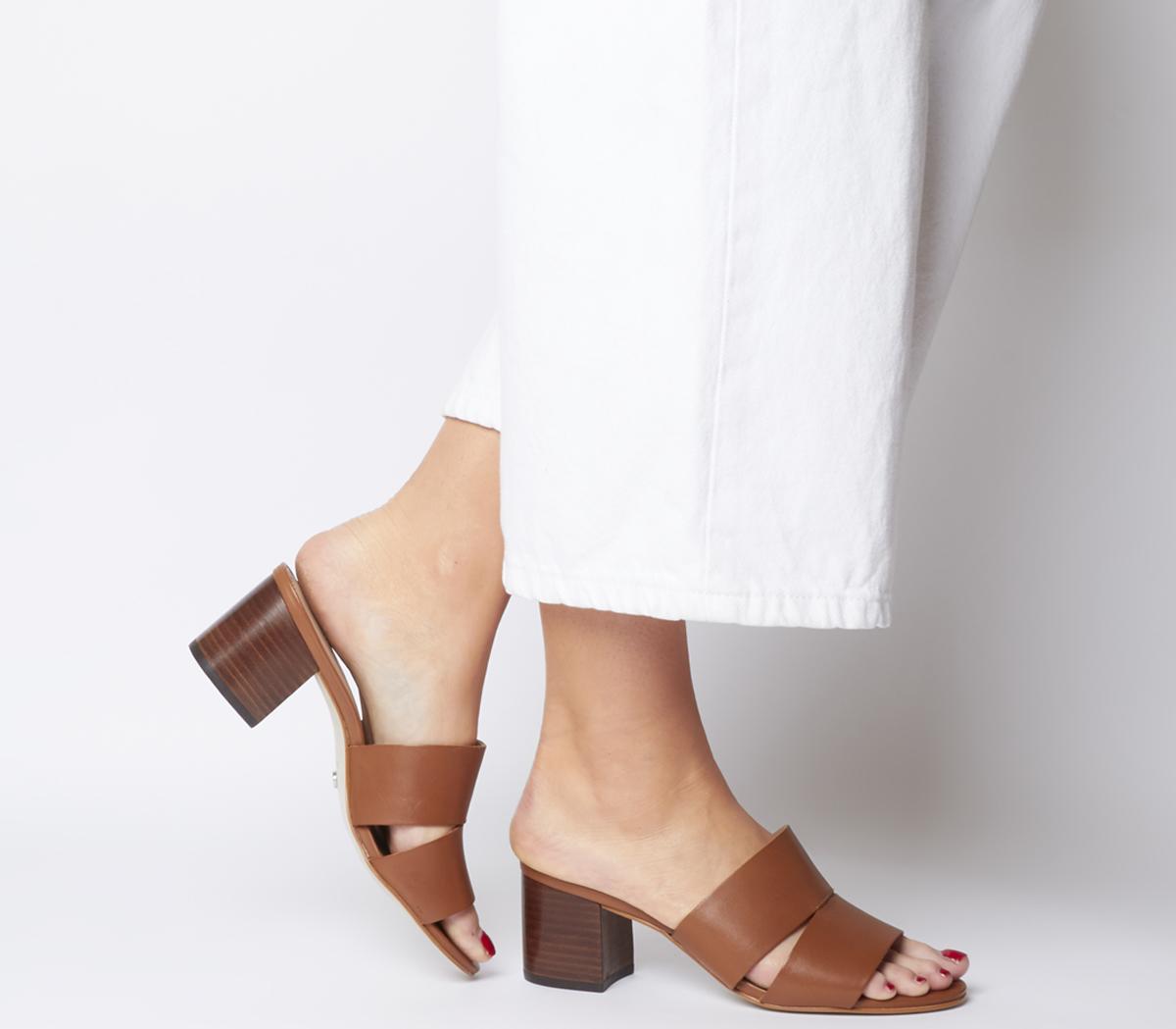Office Malena Cut Out Mules Tan Leather 