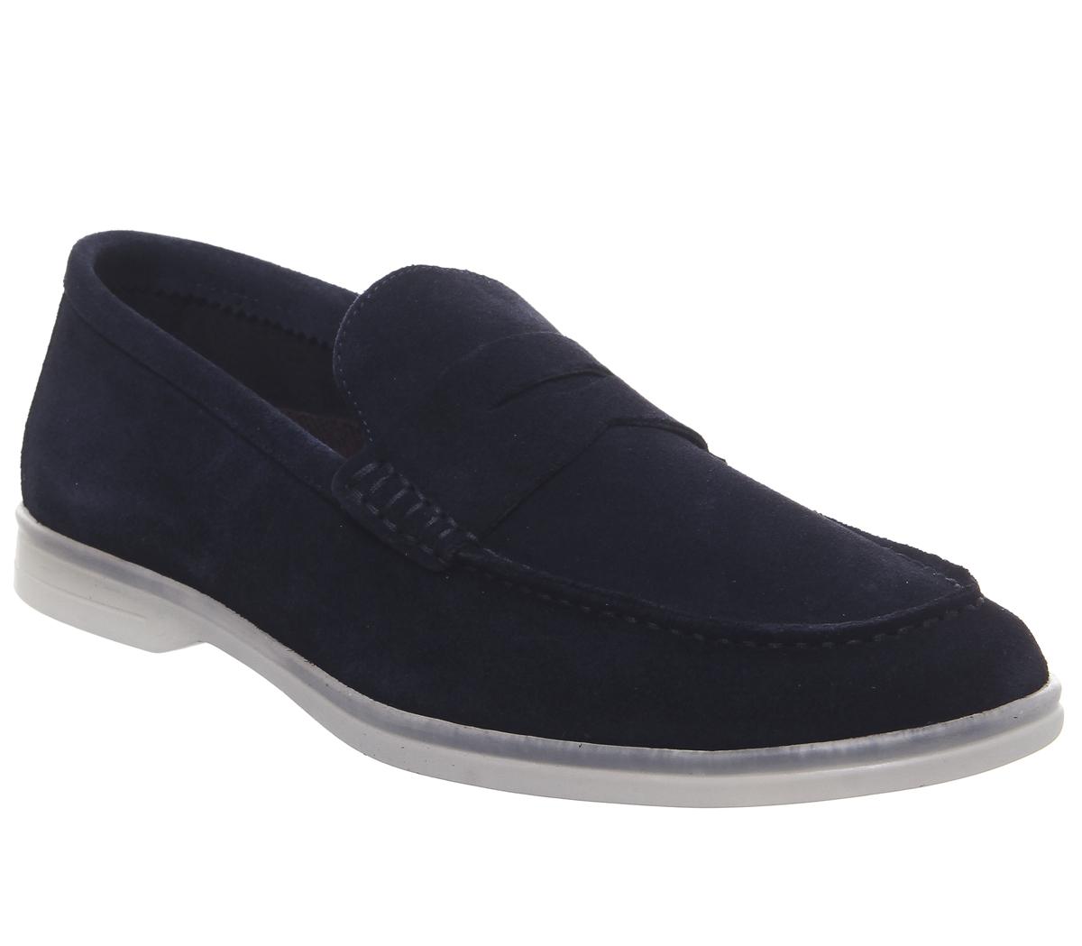 navy penny loafers