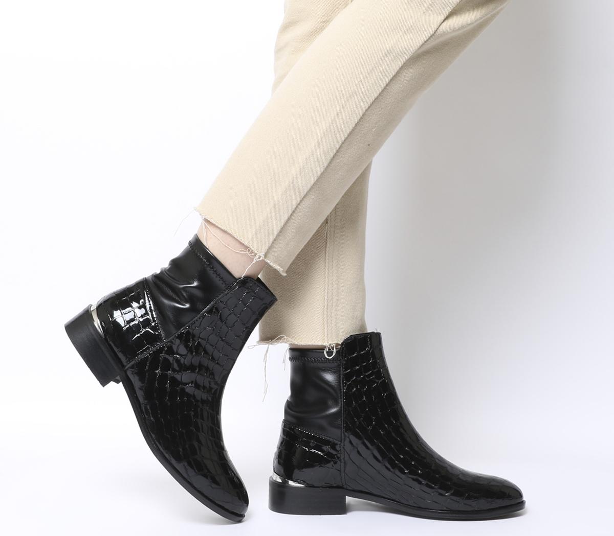 black leather croc boots