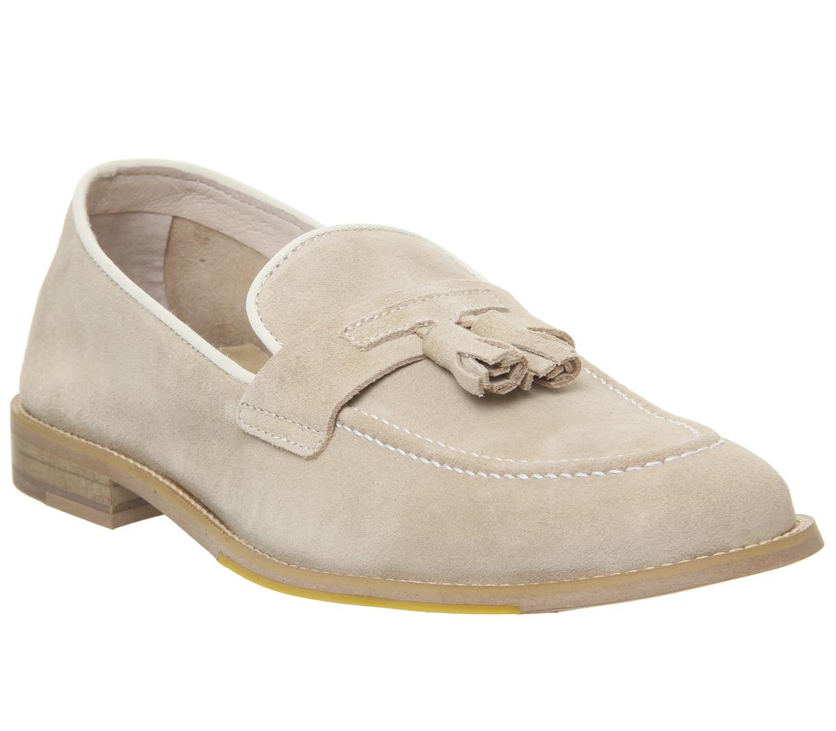 beige suede loafers