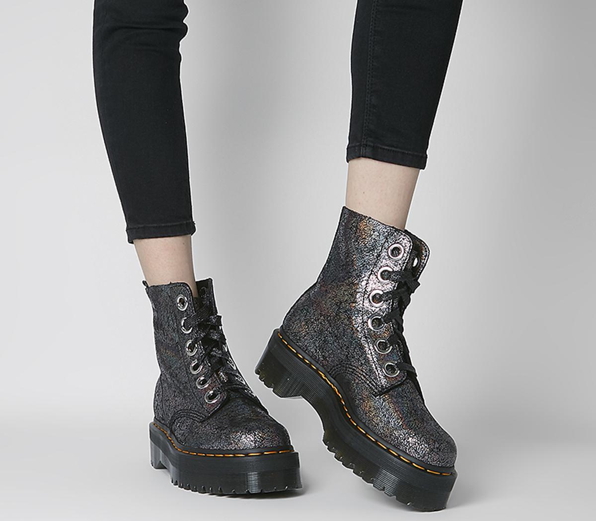 Dr Martens Molly Boots Gunmetal Grey Cracked Iridescent Ankle Boots