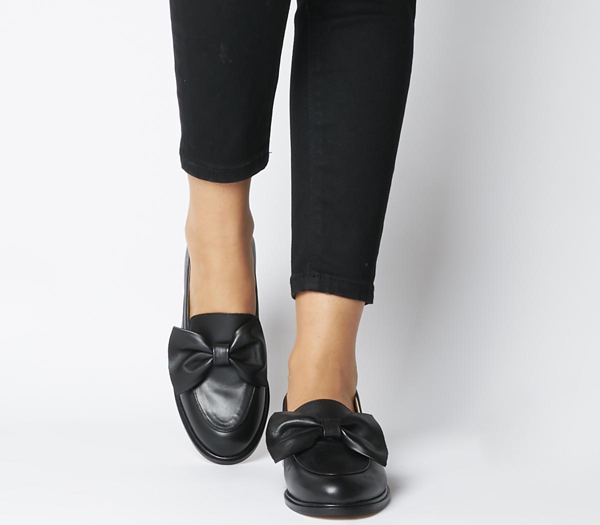 Office Forum Bow Loafers Black Leather 