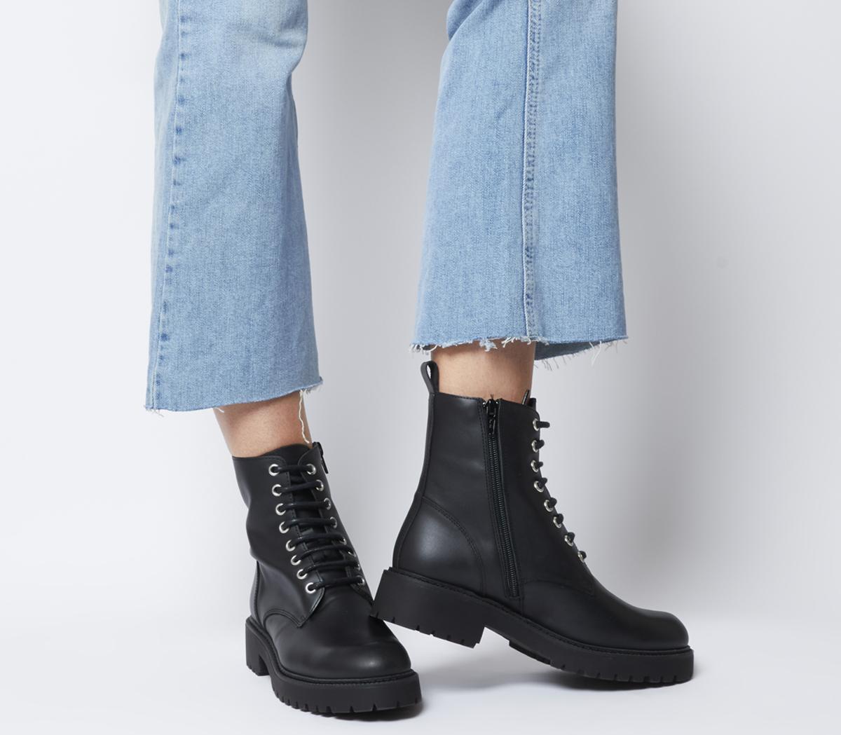 Office Aqua Lace Up Boots Black Leather 