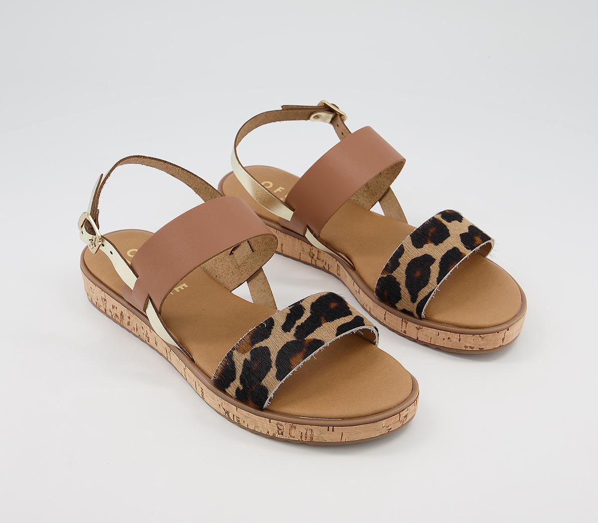 Office Sense Cork Sole Sandals Tan Leopard Gold Mix - Women’s Sandals