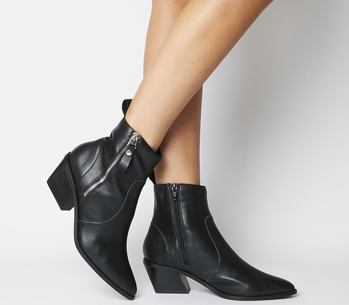 black leather zip boots