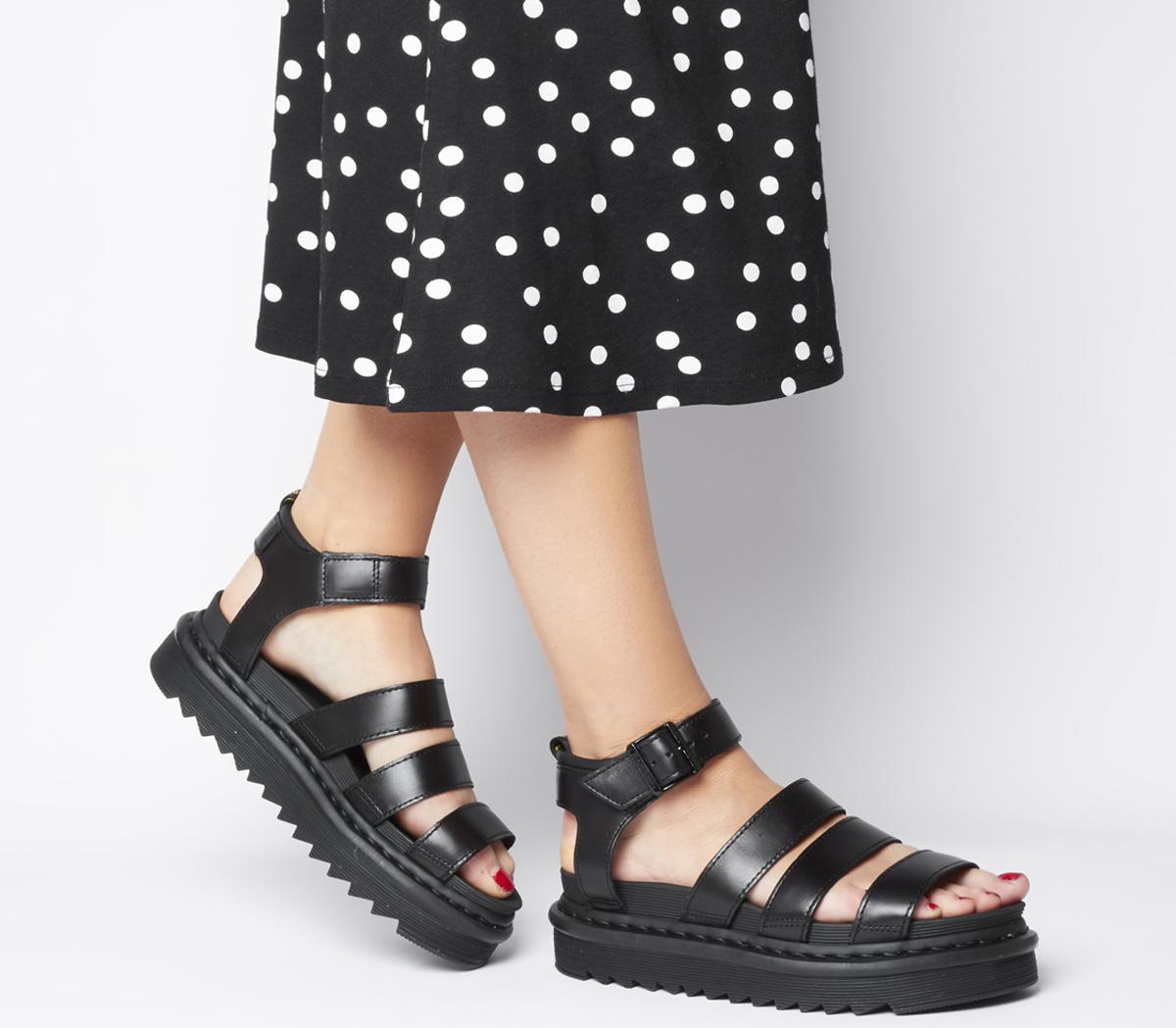 dr martens blaire leather strappy flat sandals in black