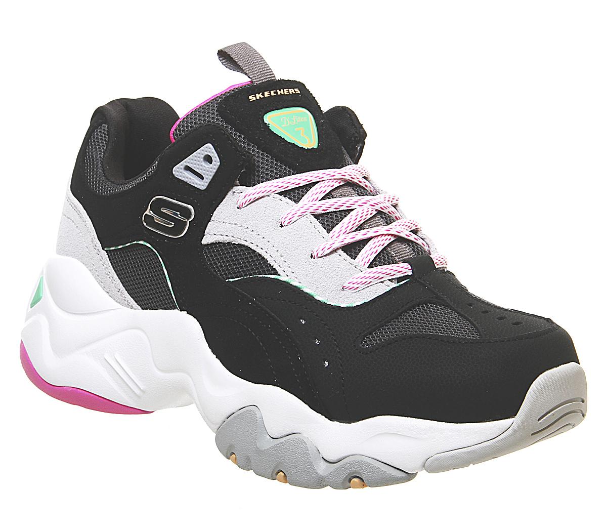 black and pink sketchers