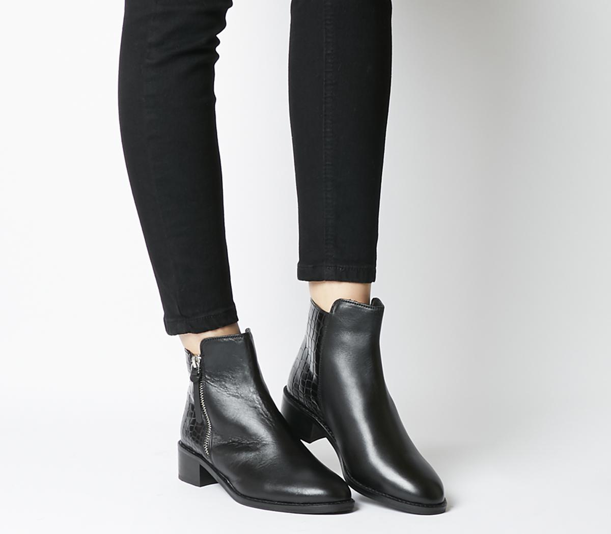 office ashleigh black leather calf croc boots