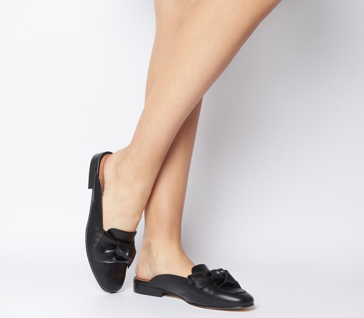 Office Feeling Bow Mules Black Leather 
