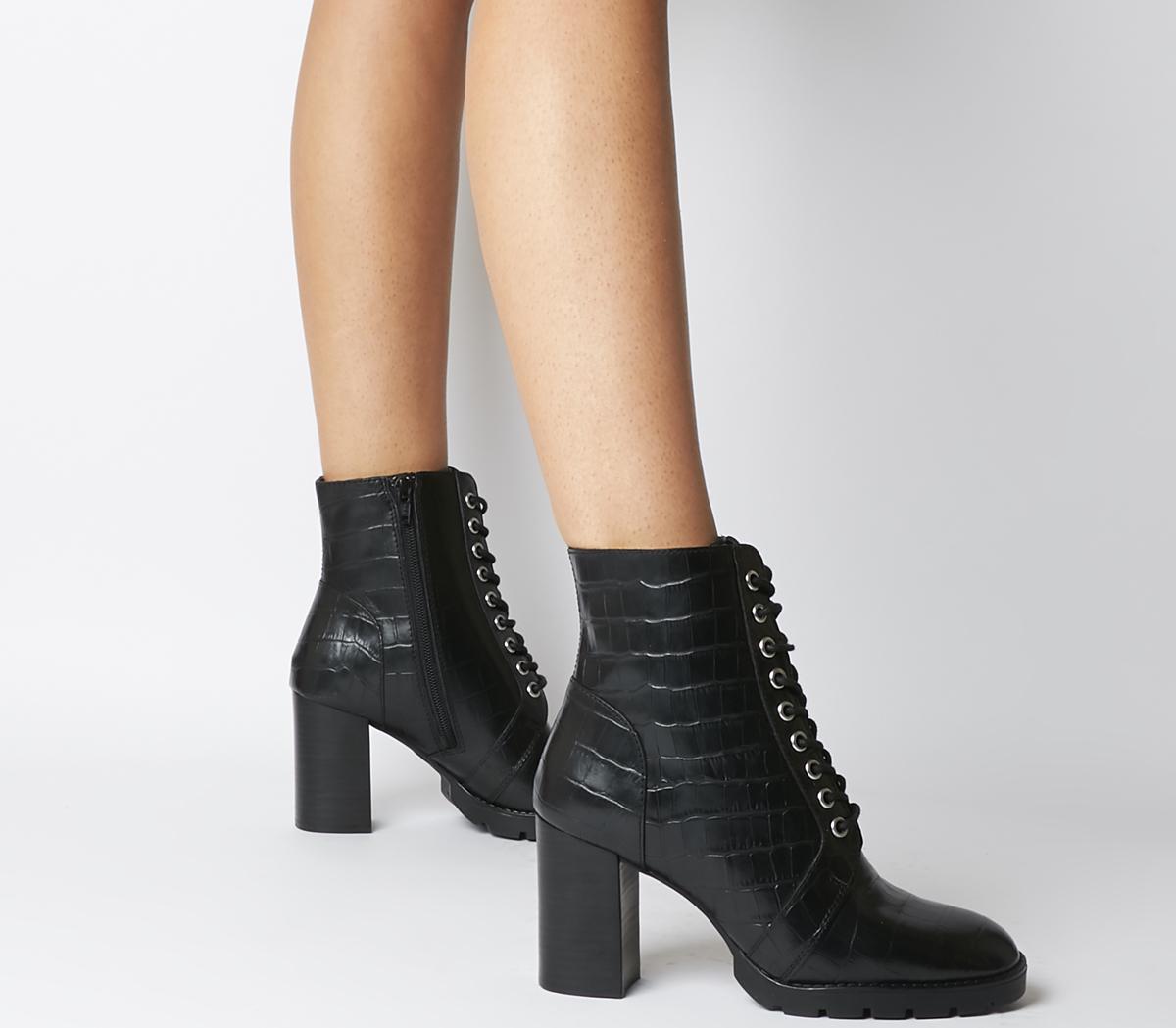 black heeled lace up ankle boots