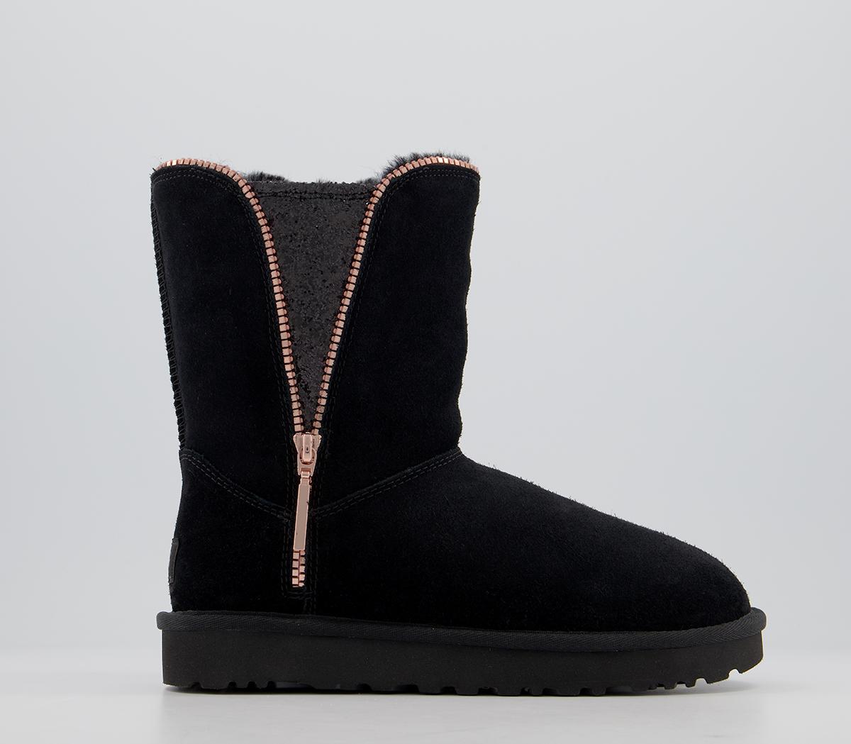 UGG Classic Zip Boots Black Rose Gold 