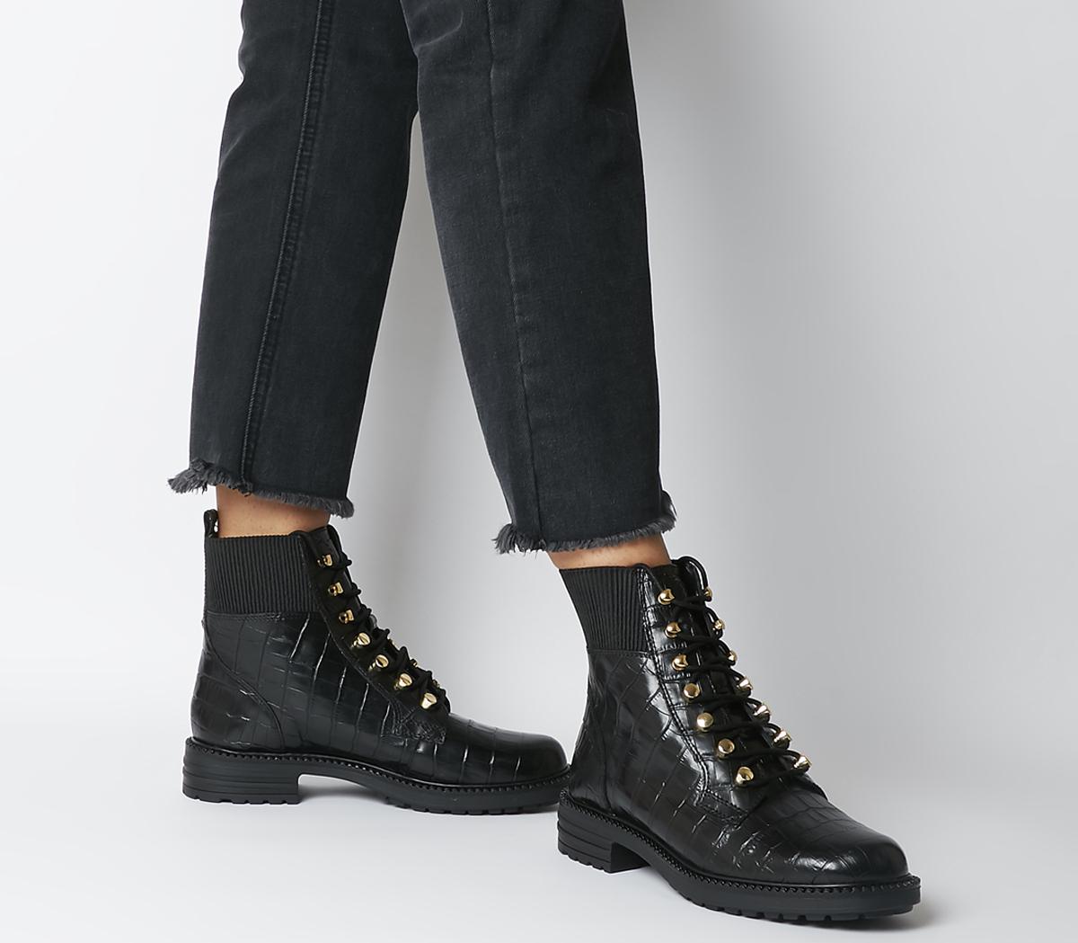 black lace up croc boots