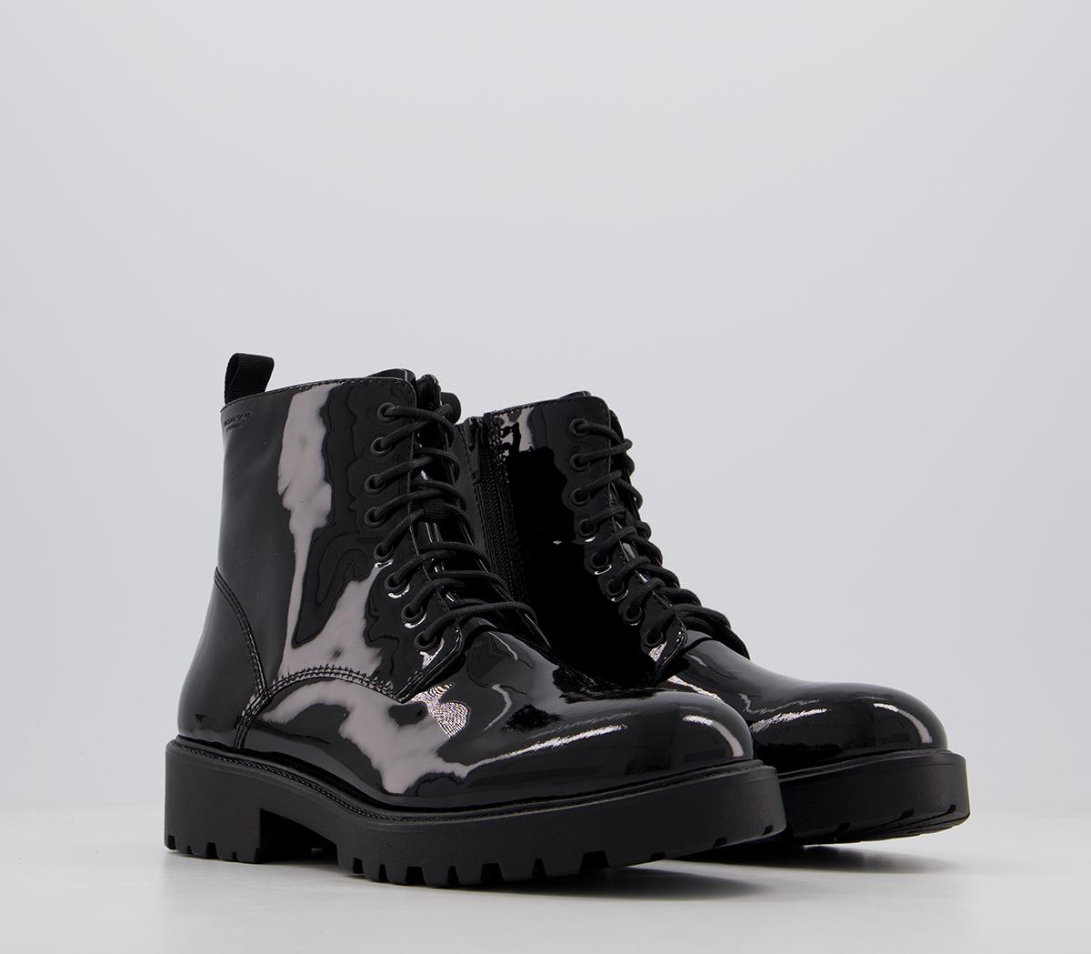 Vagabond Shoemakers Kenova Lace Hiker Boots Black Patent - Ankle Boots