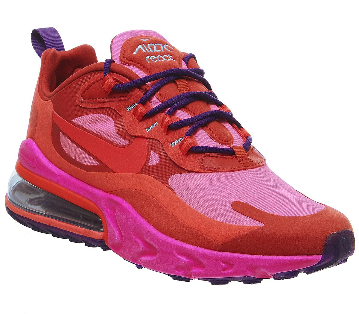Nike Air Max 270 React Trainers Mystic Red Bright Crimson Pink Blast Habanero Red Nike Air Max 270