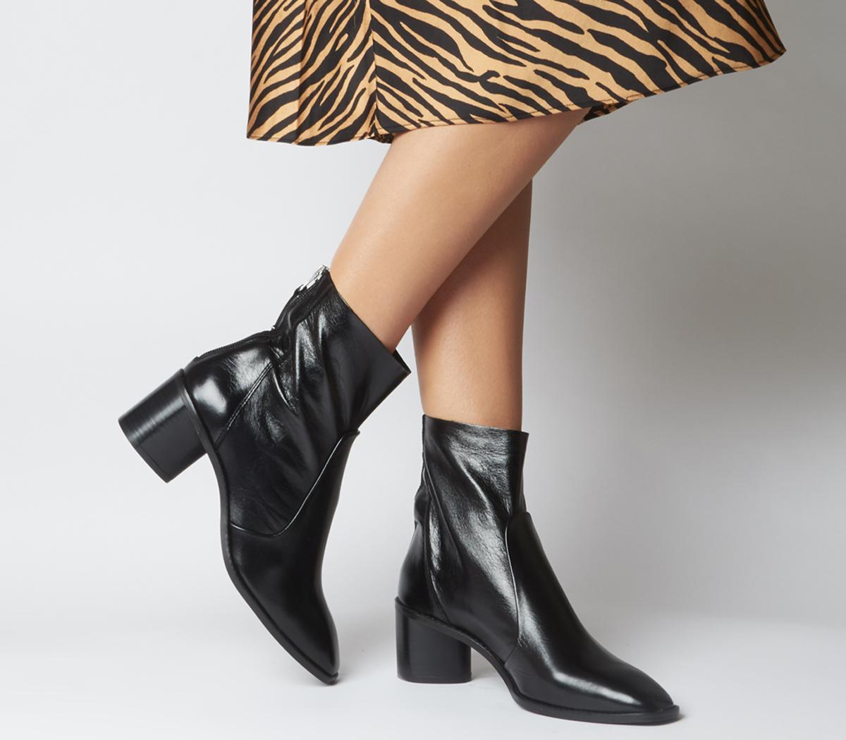 black leather high ankle boots
